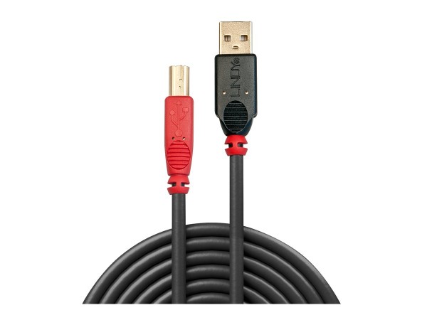 Lindy 42762 - 15 m - USB A - USB B - USB 2.0 - Maschio/Maschio - Nero - Rosso