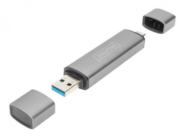 DIGITUS Dual Card Reader Hub USB-C™ / USB 3.0 - OTG - MicroSD (TransFlash) - SD - Alluminio - 5000 M