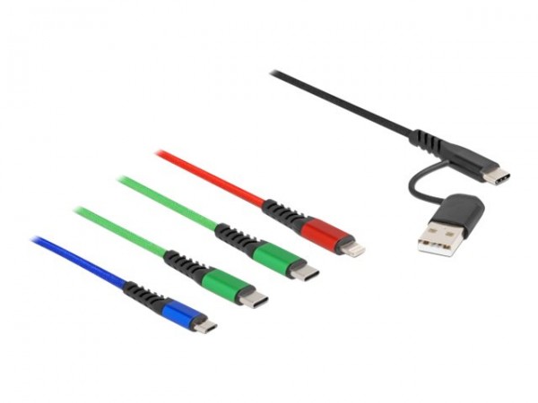 Delock USB Ladekabel 4 in 1 Typ-A+ USB-C zu Lightning Micro 2 x Type-C - Cavo - Digitale/dati