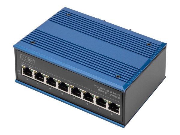 DIGITUS Switch PoE di rete Gigabit Ethernet a 8 porte - industriale - non gestito - Non gestito - L2
