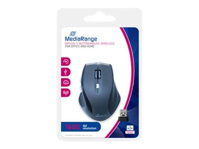 MEDIARANGE MROS203 - Mano destra - Ottico - RF Wireless - 1600 DPI - Nero - Grigio