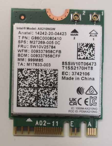 Intel Wi-Fi 6E AX210 Scheda di Rete Wireless M.2 2230 PCIe con Bluetooth 5.4 fino a 2,4 Gbps