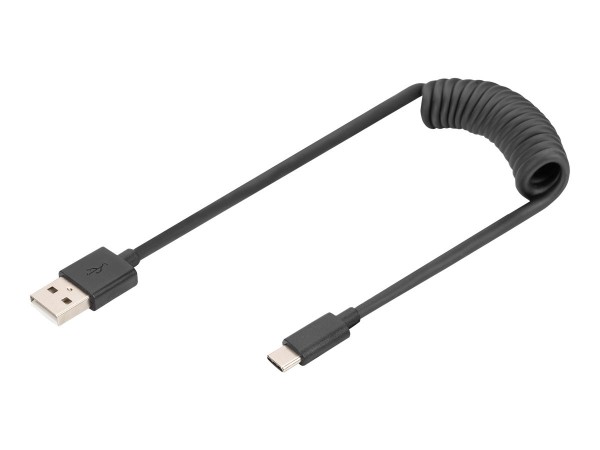 DIGITUS Cavo a spirale USB-A - USB-C - 1 m - 1 m - USB A - USB C - USB 2.0 - 0,48 Gbit/s - Nero