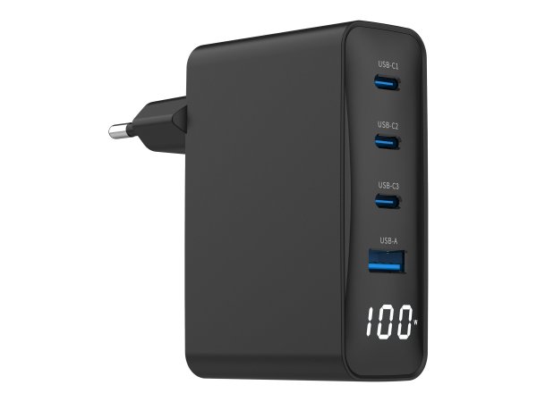 Gembird TA-UC-PDQC100LCD-01-BK Ladegerät fuer Mobilgeräte Laptop Smartphone Schwarz AC - Alimentazio