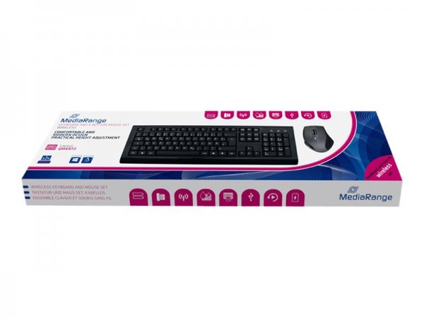 MEDIARANGE MROS104 - Full-size (100%) - Wireless - RF Wireless - QWERTZ - Nero - Mouse incluso