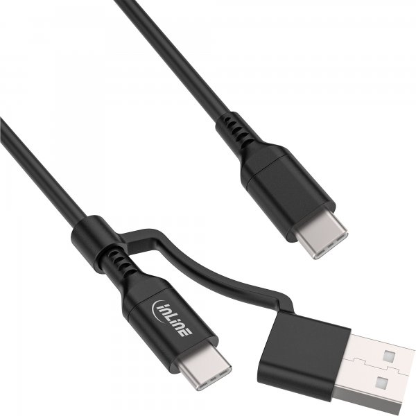 InLine Cavo 2-in-1 USB-C + adattatore USB-A - USB 2.0 - 100W - TPE - nero - 2m