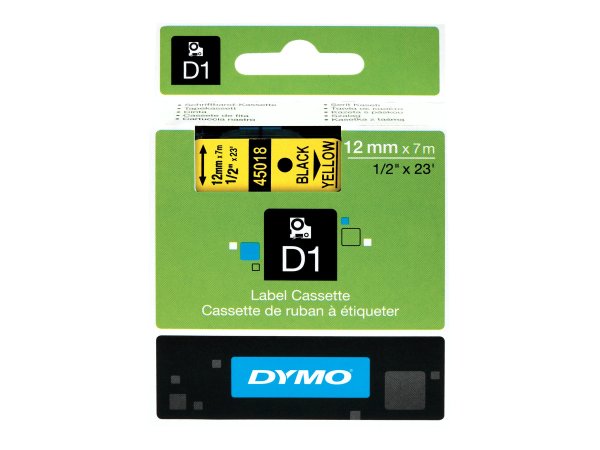 Dymo D1 etichette originali | stampa nera su giallo | 12 mm x 7 m | etichette autoadesive per etiche