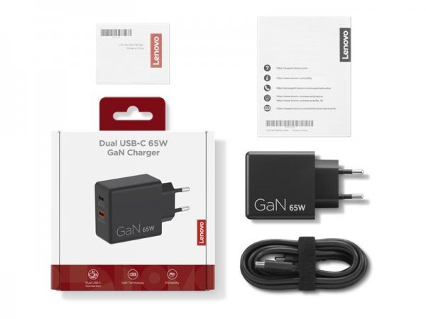 Lenovo Dual USB-C GaN Charger - Netzteil - Alimentatore pc/server - 65 W