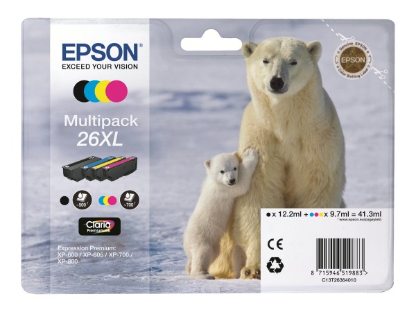 Epson Polar bear Multipack 26XL (4 colori XL : NCMG) - Nero - Ciano - Magenta - Giallo - Inchiostro