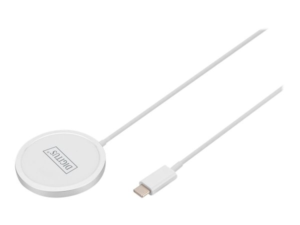 DIGITUS Pad di ricarica wireless - magnetico - 15W - Interno - USB - Carica wireless - 1 m - Bianco