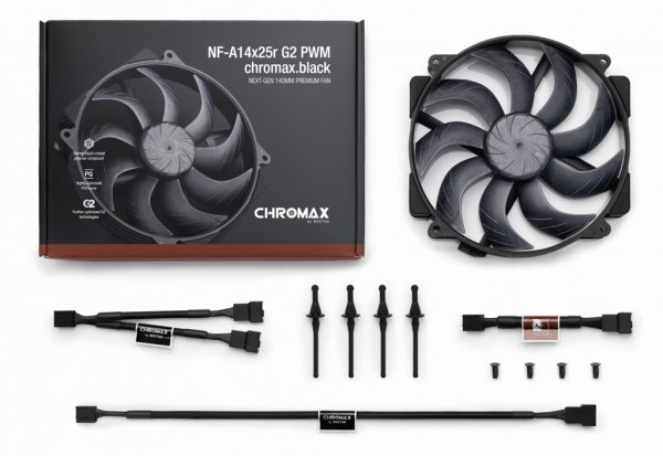 Noctua NF-A14x25r G2 PWM chromax.black Gehäuseluefter 140 mm - Case fan - 1500 rpm