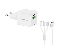 Conceptronic 2-Port 33W GaN Usb Pd Charger with 3-in-1 Charging Cable - Usb-C x 1 - Usb-a 1