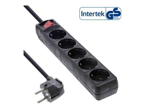 InLine Multipresa 5x Shucko - con interruttore - nero - cavo 1,5m,
