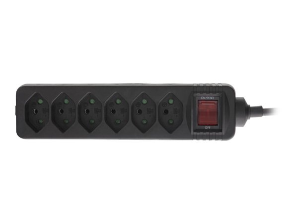 InLine Multipresa SVIZZERA - 6 vie - con interruttore - nero - 1,5