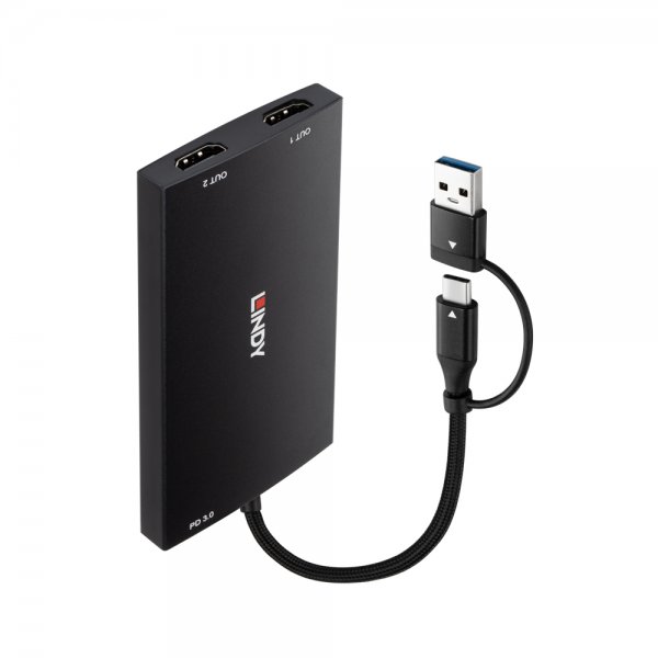 Lindy USB Typ A und C an Dual HDMI 4K60 Konverter - Digitale/dati - Digitale/display/video
