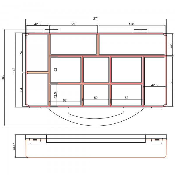 InLine Cassetta per minuteria - 11 scomparti - dimensioni: 271x186x40 mm