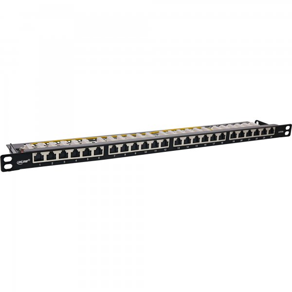 InLine 19" patch panel Cat.6A 0.5 U 24 vie - con protezione antipolvere - nero