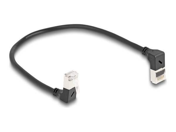 Delock Cavo di rete RJ45 Cat.6A S/FTP Slim da 90° angolato verso l'alto / verso il basso 0,25 m nero