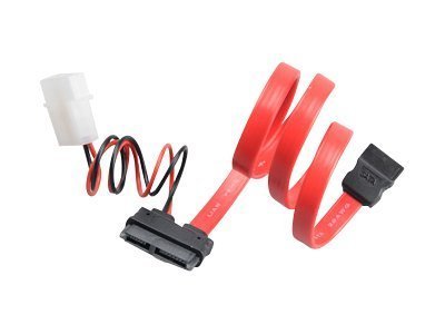 Akasa 40cm SATA cable f/ slimline opticals - 0,4 m - SATA 6-pin - SATA 15-pin + Molex (4-pin) - Oro