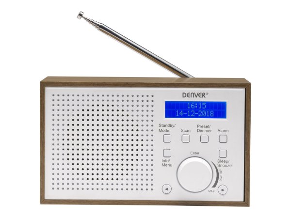 Inter Sales Denver DAB-46WHITE - Internet - Analogico e digitale - DAB+ - FM - 2 W - LCD - Marrone -