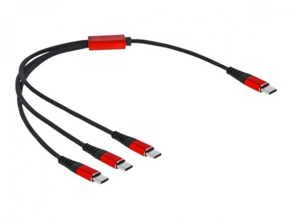 Delock Cavo di ricarica USB 3 in 1 USB Type-C a 3 x USB Type-C da 30 cm nero / rosso - 0,3 m - USB C