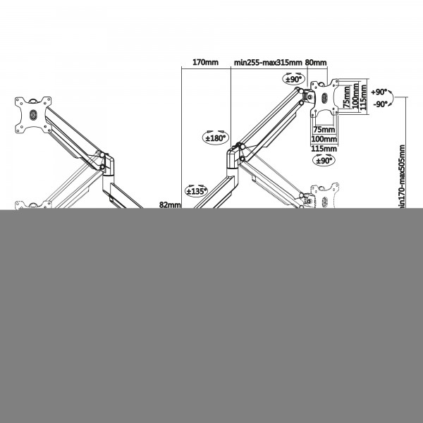 InLine da tavolo con elevatore USB/Audio - 2 monitor fino 81cm (32") 9kg,argento