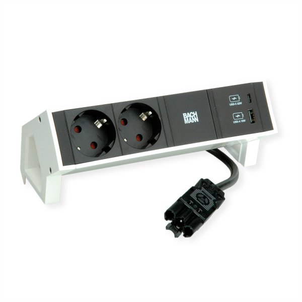 Bachmann Desk2 2xSchutzkontakt USB A&C Charger 22W GST18 weiss - Strip alimentazione
