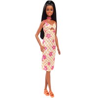 Mattel Fashionista Puppe im pink-orangenen Karokleid
