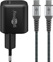 Goobay USB-C Ladeset PD 65 Watt Textilkabel schwarz 1x GaN 1 Meter