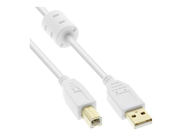 InLine Cavo USB 2.0 A maschio / B maschio - bianco - Ferrite - dorato - 0,5m