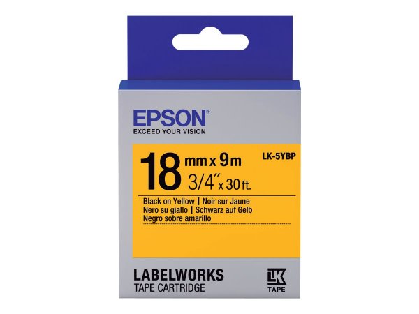 Epson Nastro fondo Pastello Giallo per testo Nero 18/9 LK-5YBP - Nero su giallo - Giappone - LabelWo