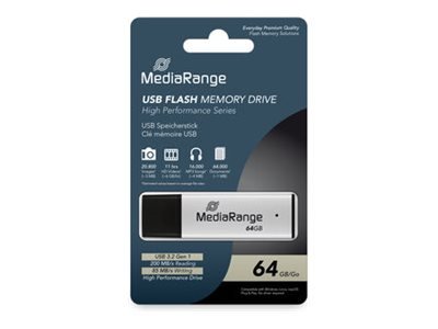 MEDIARANGE MR1901 - 64 GB - USB tipo A - 3.2 Gen 1 (3.1 Gen 1) - 200 MB/s - Cuffia - Nero - Argento