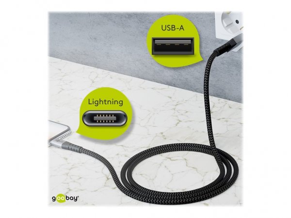 Goobay 49269 - 2 m - Lightning - USB A - Maschio - Maschio - Nero - Grigio