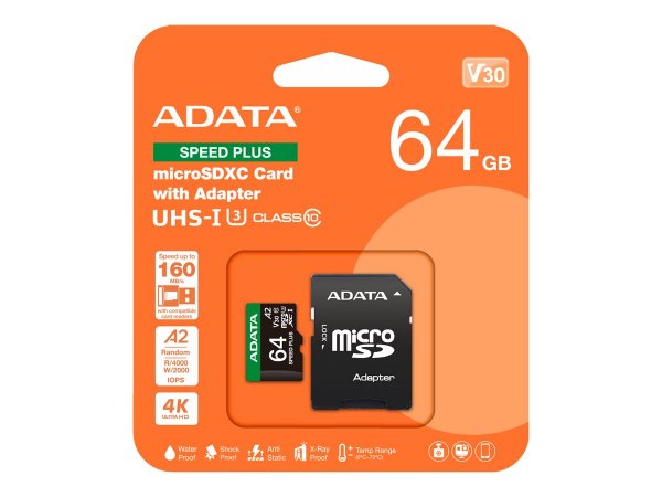 ADATA microSD Speed Plus UHS-I U3+ Adapter - Extended Capacity SD (MicroSDHC)