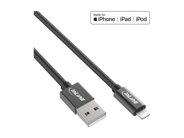 InLine Cavo USB Lightning per iPad - iPhone - iPod - nero - tessuto - 2m