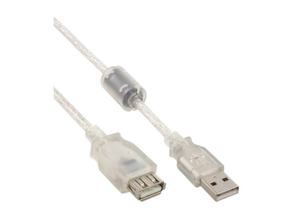 InLine Cavo USB 2.0 A maschio / A femmina - Ferrite - prolunga - trasparente - 1,8m