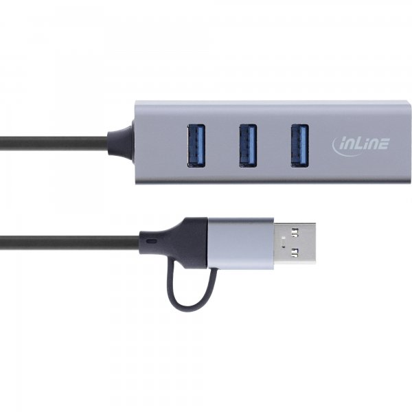InLine 4in1 Gigabit Hub - USB-C e USB-A - 1x RJ45 - 3x USB 3.2 Gen.1