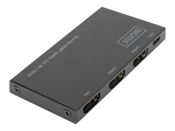 DIGITUS Splitter HDMI ultra slim - 1x2 - 4K / 60 Hz - HDMI - HDMI - 4096 x 2160 Pixel - Nero - Metal