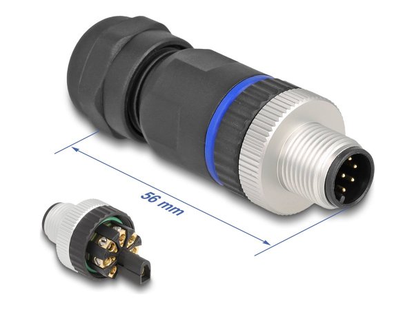 Delock M12 Connettore A codificato 8 pin maschio per montaggio con attacco a vite - Connettore trasv