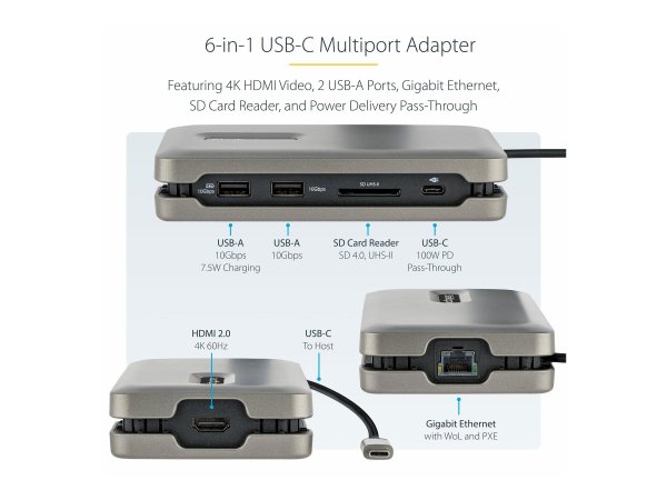 StarTech.com Adattatore Multiporta USB C - Da USB C a HDMI 2.0 4K 60Hz - Hub USB 2 Porte 10Gbps - 10