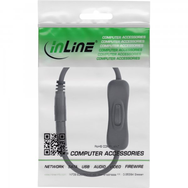 InLine Cavo DC con interruttore - maschio/femmina 4,0x1,7mm - AWG18 - nero - 0,20m