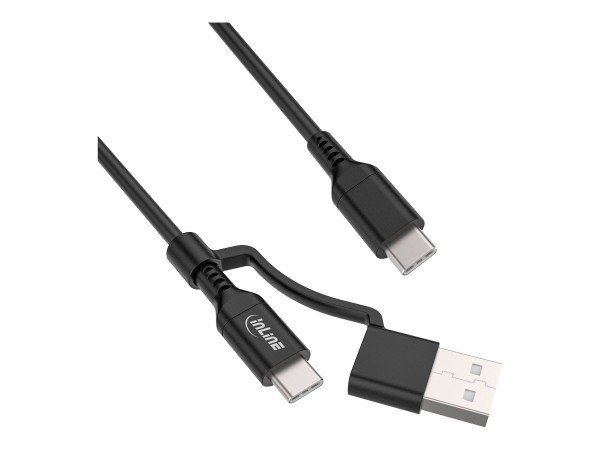 InLine Cavo 2-in-1 USB-C + adattatore USB-A - USB 2.0 - 100W - TPE - nero - 2m