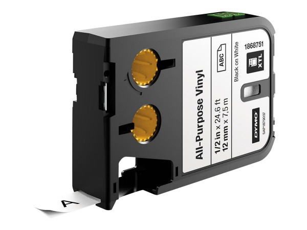 Dymo XTL nastro in vinile multiuso | 12 mm | nero su bianco - Nero su bianco - Nero - Trasferimento