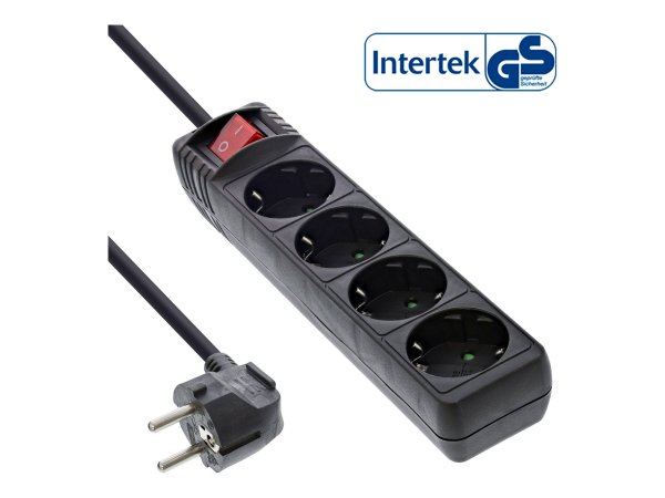 InLine Multipresa 4x Shucko - con interrutt. - nero - cavo 3m