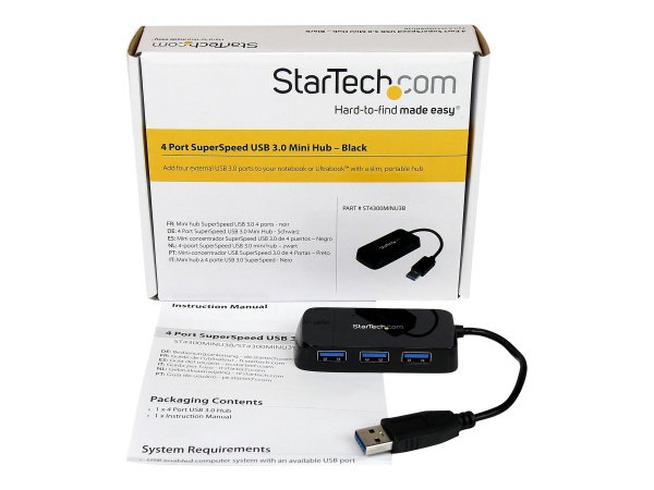 StarTech.com Hub Mini USB 3.0 SuperSpeed a 4 porte portatile - Nero - USB 3.2 Gen 1 (3.1 Gen 1) Type