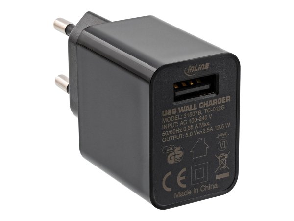 InLine Alimentatore USB - caricabatterie - da 100-240V a 5V/2,5A - nero