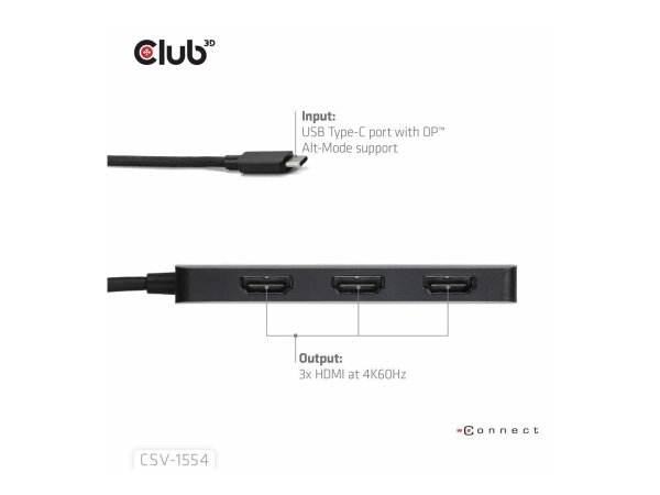 Club 3D Multi Stream Transport Hub Usb 3.2 Typ C> 3x HDMI 4K60Hz - Cavo - Digitale/dati