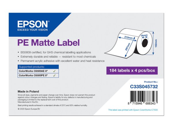 Epson PE Matte Label - Die-Cut Roll: 210mm x 297mm - 184 labels - Etichetta per stampante autoadesiv