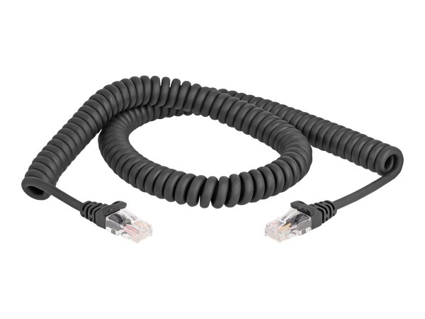 Delock Cavo a spirale RJ45 maschio-maschio Cat.5e da 2 m nero - 2 m - Cat5e - RJ-45 - RJ-45 - Nero