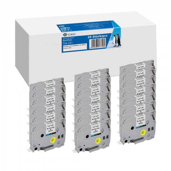 G&G | Ninestar 20 Schriftbänder kompatibel zu Brother TZe-231 - Compatibile - Originale